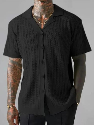 AIDASE  -  Streetwear Fashion Knitting Shirts Mens Summer Vintage Jacquard Turn-down Collar Cardigan Tops Men New Casual Slim Knitted Shirt aidase-shop